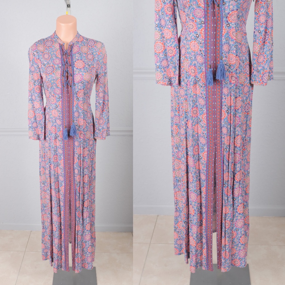Beautiful Retro Modern Floral Print Maxi Dress S M